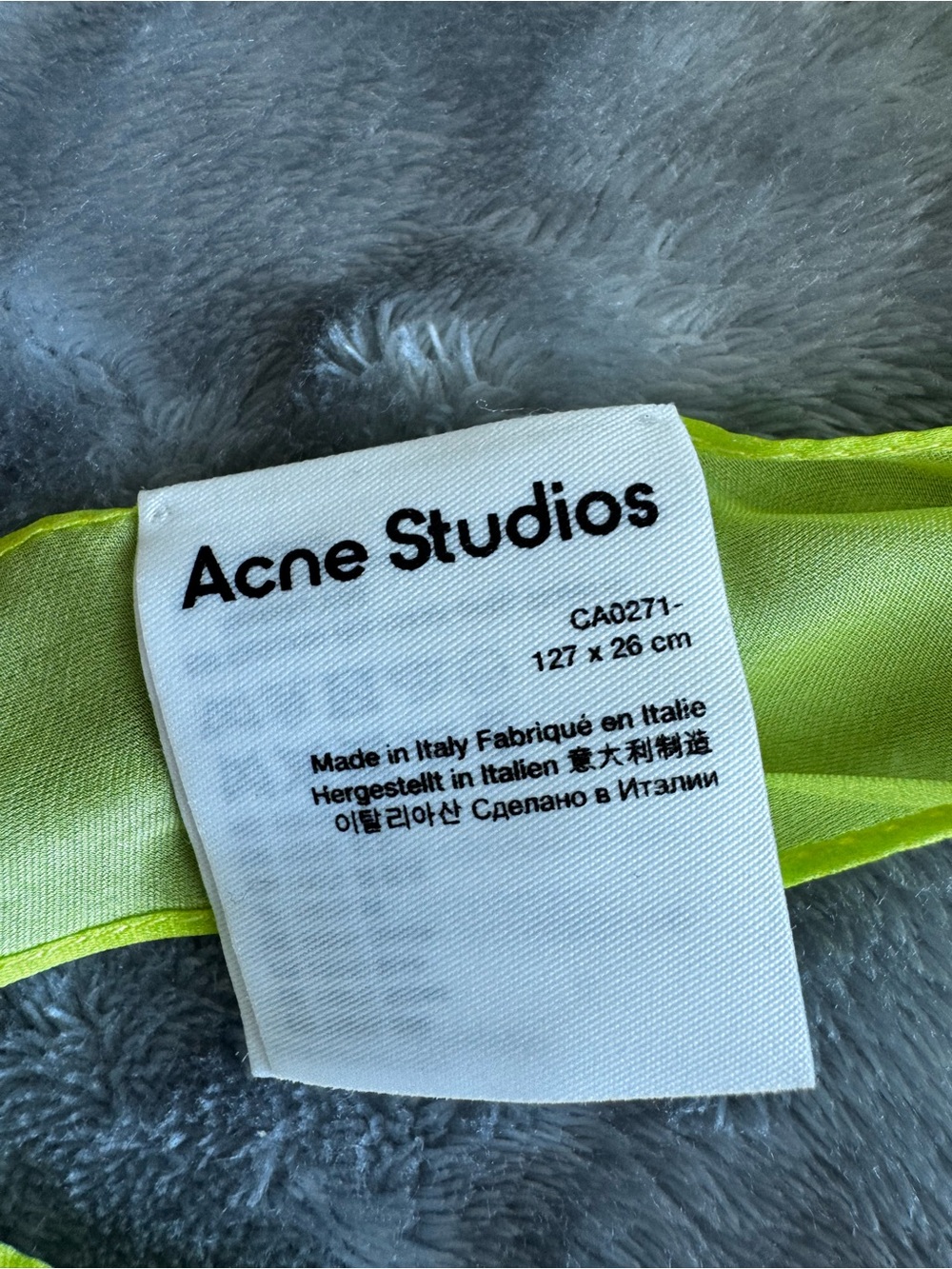 Acne Studios Neon Lime Silk Scarf - Picture 3 of 9